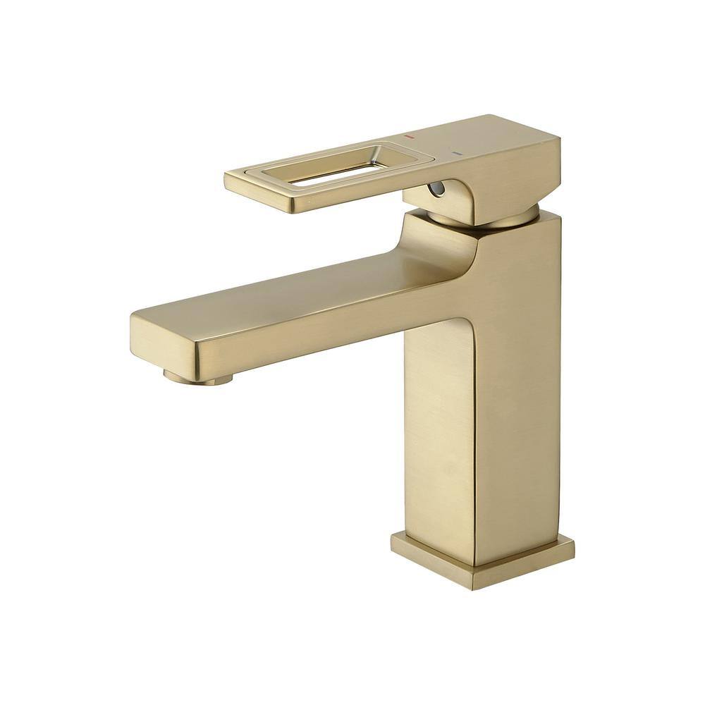 Single Hole Single-Handle Bathroom Faucet with Drain Assembly in Brushed Go