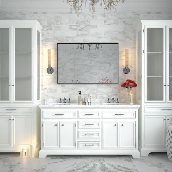 36 in. W x 30 in. H Rectangular Framed Wall Bathroom Vanity Mirror in Black