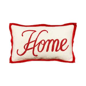 22 in. x 14 in. Red and White Home Embroidery Pillow