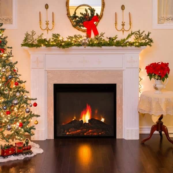 Cesicia 18 in. Electric Fireplace Insert, Ultra Thin Heater with Log Set Realistic Flame