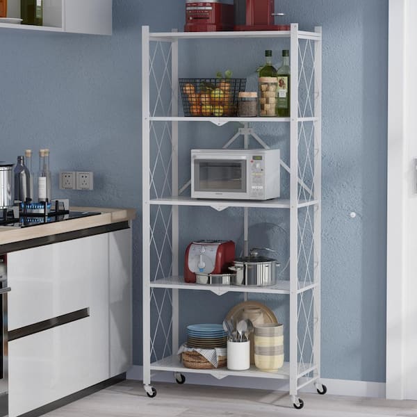 Storage Shelves, Closet Organizers and Storage 5-Shelf Foldable Metal  Shelving Units 28 W x 14 D x 65 H for Garage Kitchen Bakers, Collapsible