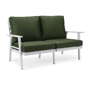 Walbrooke Patio White Aluminum Frame and Loveseat with Green Removable Cushions