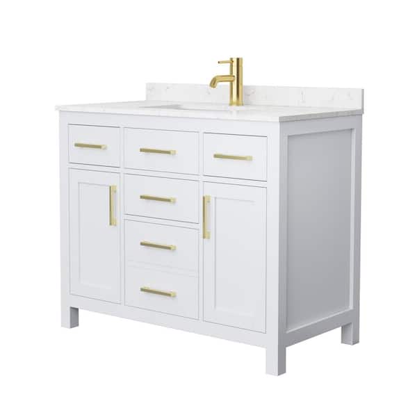 Wyndham Collection Beckett 42 in. W x 22 in. D x 35 in. H Single Sink Bath Vanity in White with Carrara Cultured Marble Top