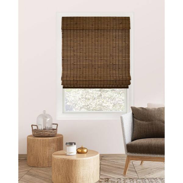 Chicology Premium True-to-Size Brown Pinecone Cordless Light Filtering Natural Woven Bamboo Roman Shade 34 in. W x 64 in. L