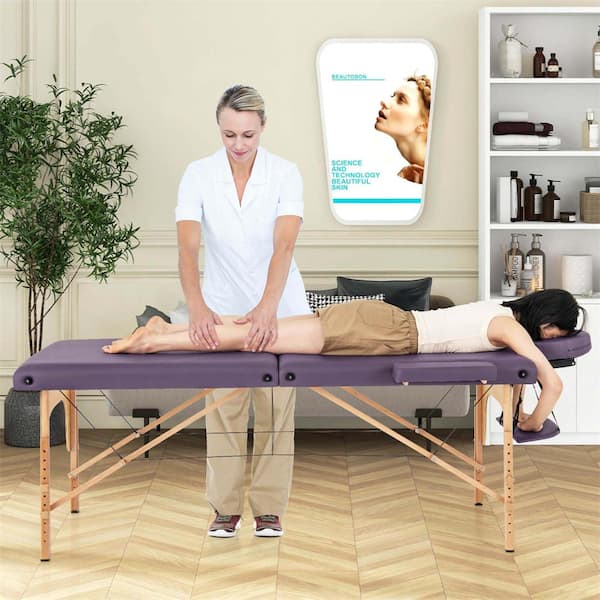 84 in. Portable and Foldable Massage Salon Spa Facial Care Tattoo Bed with Carrying Bag Purple