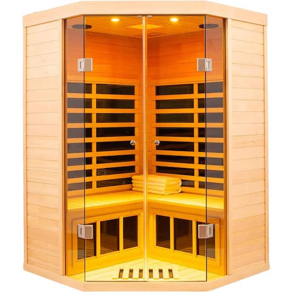 Moray 2-Person Indoor Hemlock Deluxe Transparent Infrared Sauna with 7 Far-Infrared Carbon Crystal Heaters