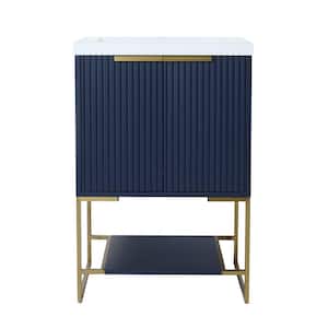 23.6 in. W x 18.1 in. D x 35 in. H Freestanding Bath Vanity in Navy Blue with White Resin Top and Shelf and Door
