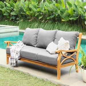 Kinsley Premium Indonesia Teak Wood Outdoor Couch Patio Sofa with Gray Cushion