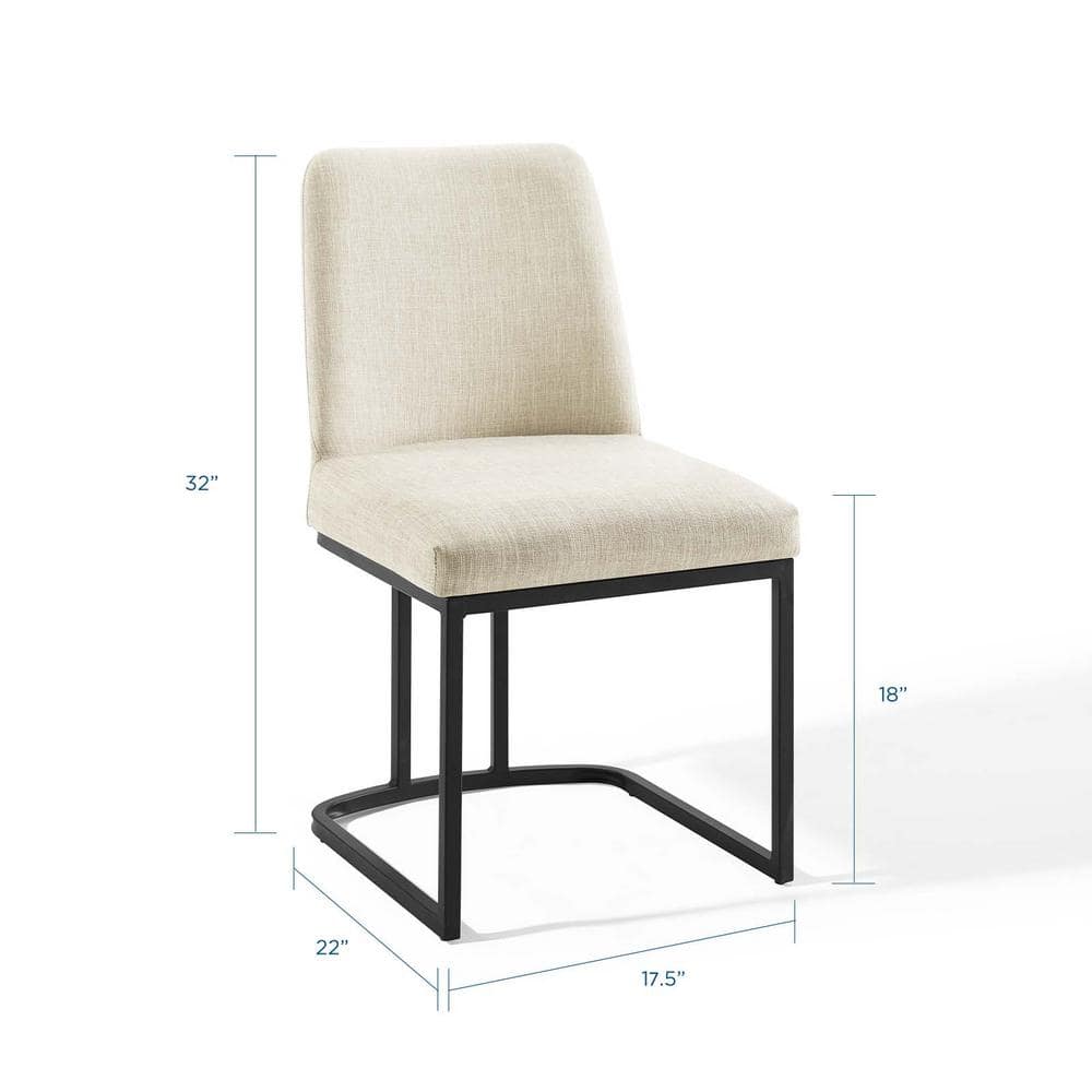 Amplify Matte Black Stainless Steel Upholstered Side Chair in Cream