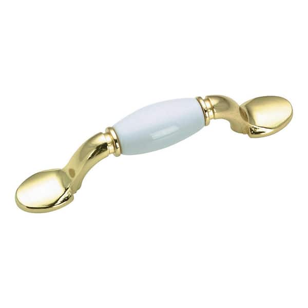 Richelieu Hardware Cherbourg Collection 3 in. (76 mm) White and Brass Traditional Cabinet Bar Pull
