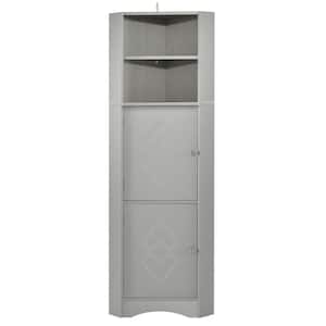 14.96 in. W x 14.96 in. D x 61.02 in. H Gray Linen Cabinet Tall Storage Cabinet with Doors and Shelf for Bathroom
