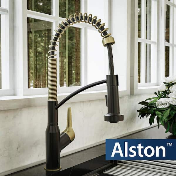 Scottsdale Single Hole Single Handle Pull-Down Sprayer Sensor Kitchen Faucet In Matte Black/Brushed Gold
