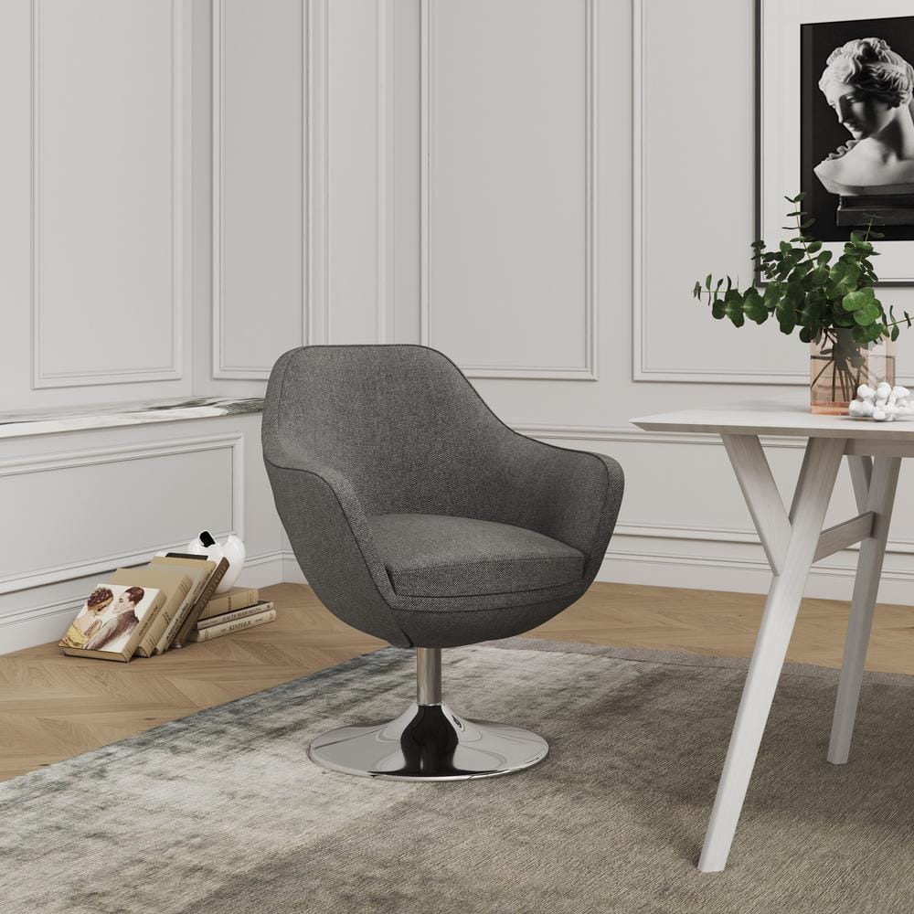Elegant Gray Faux Leather Barrel Swivel Accent Chair