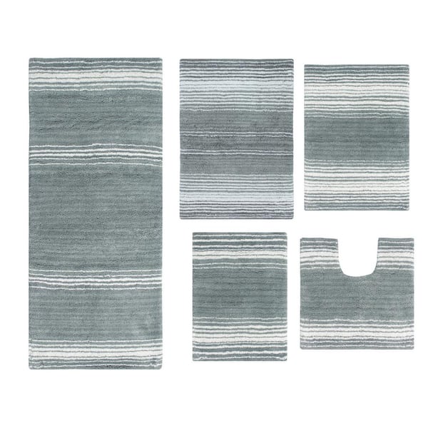 Home Weavers Inc Modesto Collection Gray Cotton 5 Piece Bath Rug Set, Grey