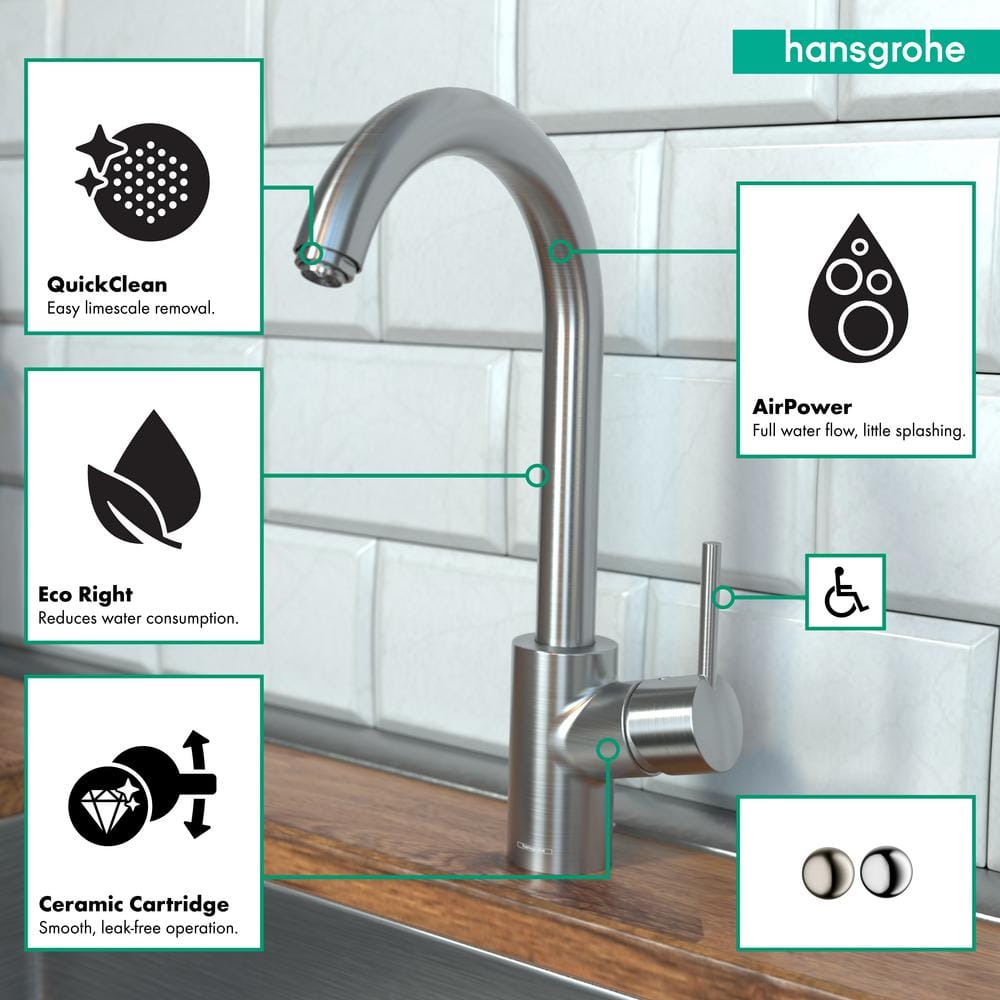 Steel Optik Stainless Steel Single Handle Kitchen Faucet