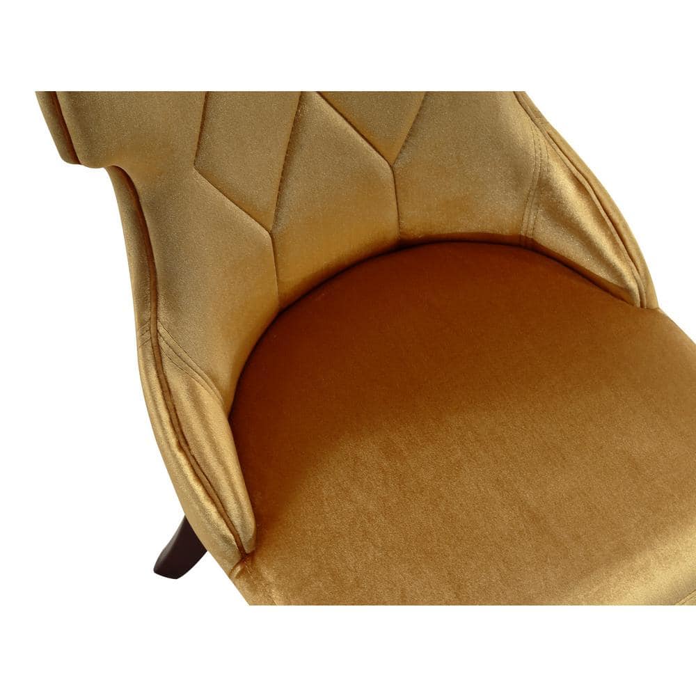 Antique Gold and Walnut Velvet Wingback Dining Chair Pair