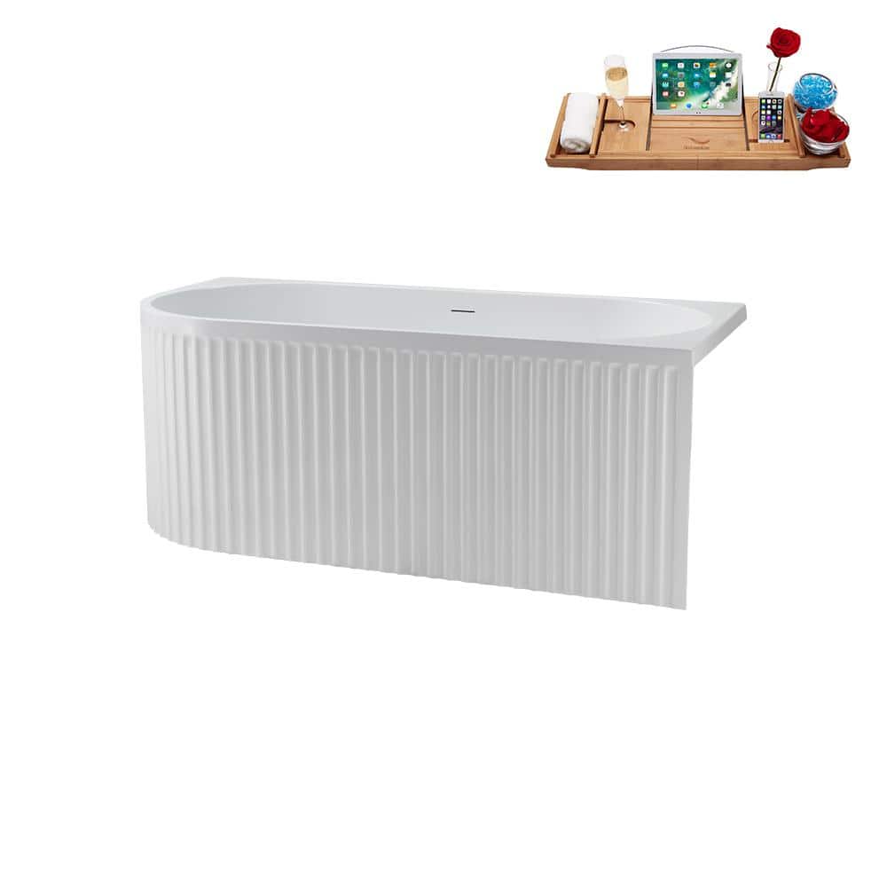 59'' Glossy White Freestanding Acrylic Soaking Bathtub with Chrome Drain