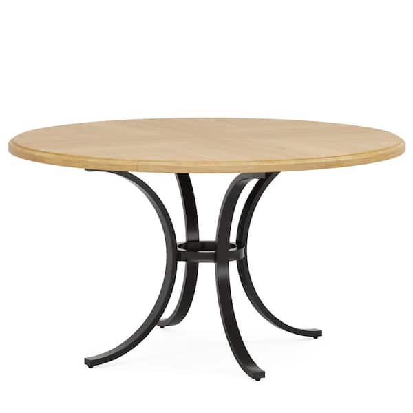 BYBLIGHT Roesler Farmhouse Light Brown Engineered Wood 47.2 in. Pedestal Round Dining Table Seats 4