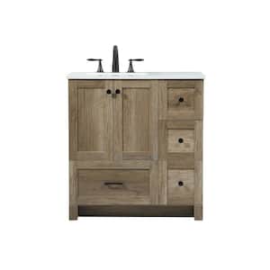 Timeless Home 32 in. W x 19 in. D x 34 in. H Bath Vanity in Natural Oak with Ivory White Engineered Stone Top