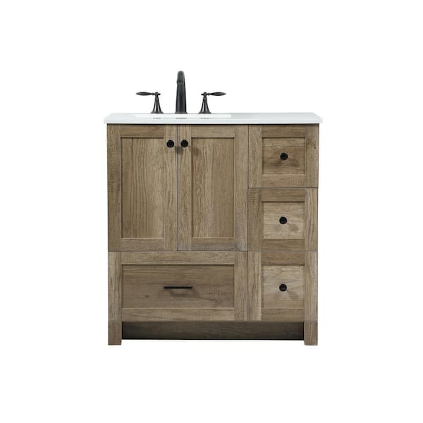 Unbranded Timeless Home 32 in. W x 19 in. D x 34 in. H Bath Vanity in Natural Oak with Ivory White Engineered Stone Top