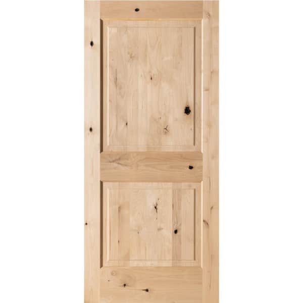 Krosswood Doors 36 in. x 80 in. Rustic Knotty Alder 2-Panel Square Top Solid Wood Stainable Interior Door Slab