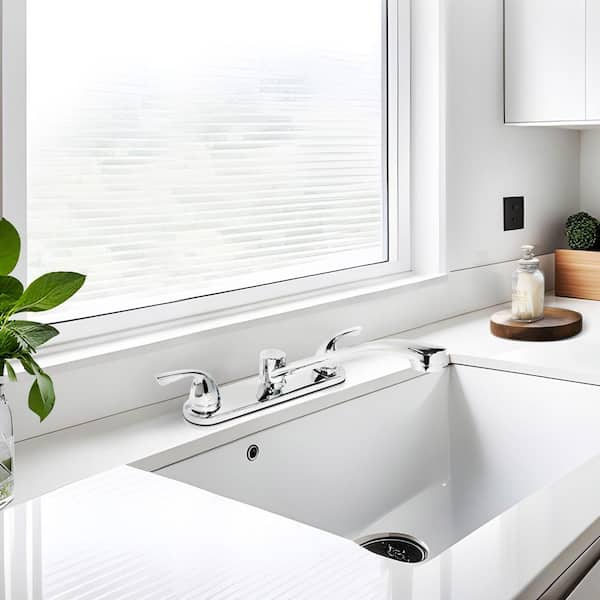 Double Lever Handle Deck Mount Kitchen Faucet in Chrome