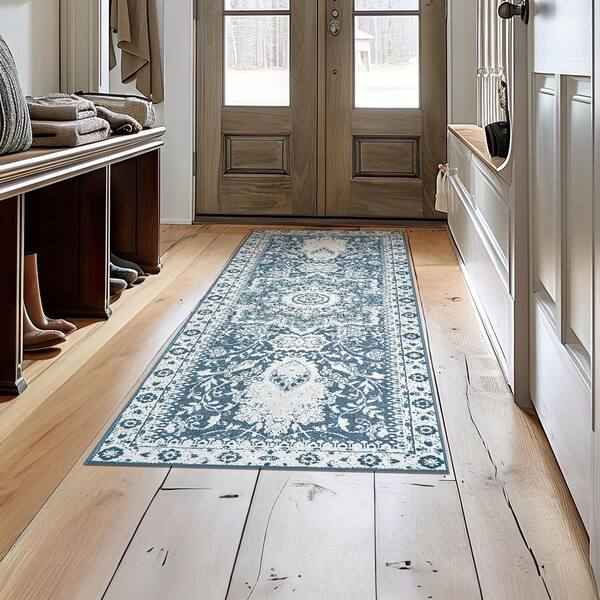 Parviz Blue Indoor Machine Washable 2.5 ft. x 7 ft. Living Room Entrance Hallway Bedroom Den Kitchen DiningRoom Area Rug