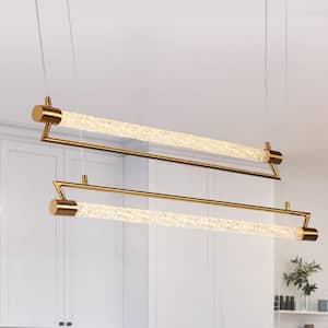 Llywelyn 2-Light Dimmable Integrated LED Plating Brass Linear Chandelier with Textured Glass Shade