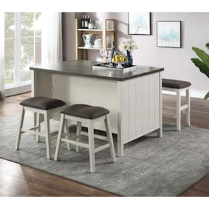 Lindred 21 in. Off White and Dark Gray Backless Wood Frame Counter Height Stool (Set of 2)