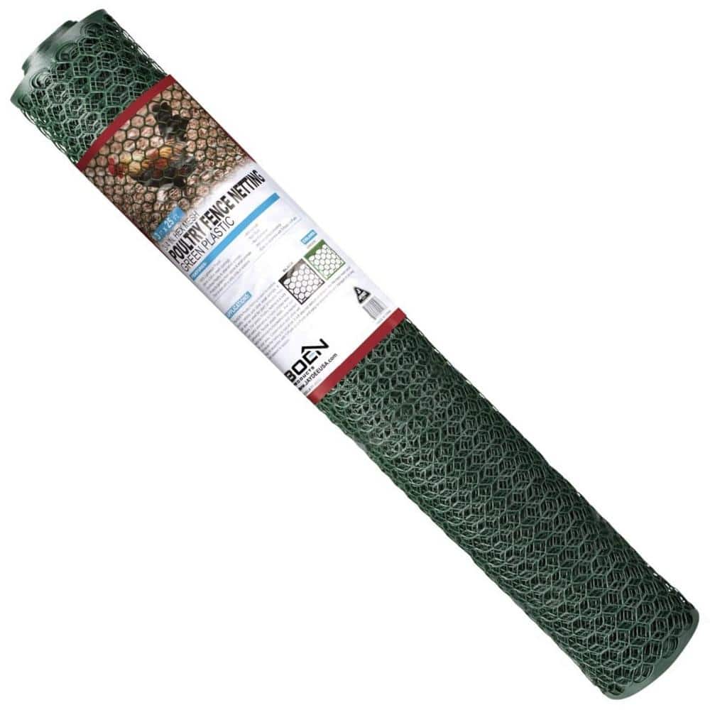2 ft. x 50 ft. Plastic Poultry Hex Garden Fence Netting, Green