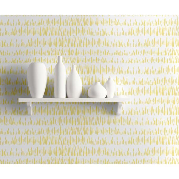 60.75 sq. ft. Buttercup and White Brush Marks Paper Unpasted Wallpaper Roll