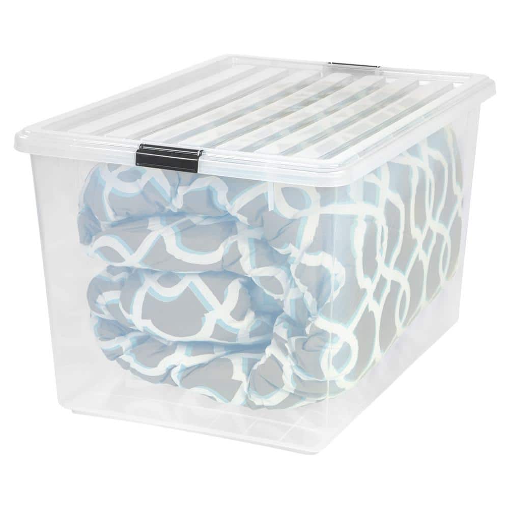 Clear 33 Gallon Stackable Plastic Storage Box with Buckle Lid