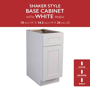 Brookings Plywood Ready to Assemble Shaker 18x34.5x24 in. 1-Door 1-Drawer Base Kitchen Cabinet in White