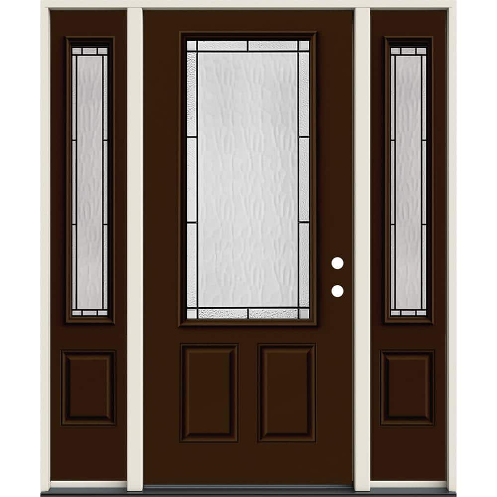 Jeld Wen 36 In X 80 In Left Handinswing 34 Lite Wendover Decorative Glass Dark Chocolate