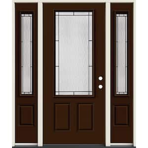 36 in. x 80 in. Left Hand/Inswing 3/4 Lite Wendover Decorative Glass Dark Chocolate Steel Prehung Front Door w/Sidelites