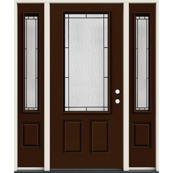 JELD-WEN 36 in. x 80 in. Left Hand/Inswing 3/4 Lite Wendover Decorative Glass Dark Chocolate Steel Prehung Front Door w/Sidelites