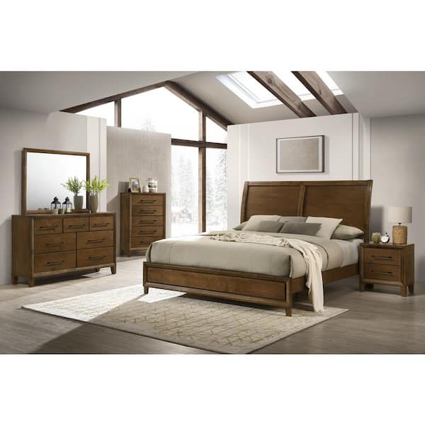 New Classic Furniture Ballard 5-Piece Walnut Brown Wood King Bedroom Set (Bed, Dresser, Mirror, Chest, Nightstand)