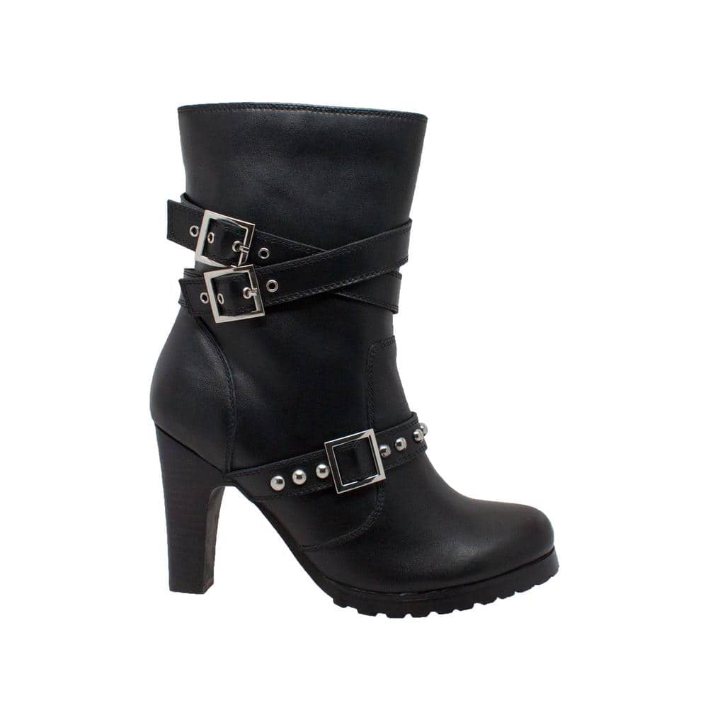 Women's Size 8.5 Black Oiled Grain Leather 10 in. Three Buckle Motorcycle Boots price history on PriceWatchPro