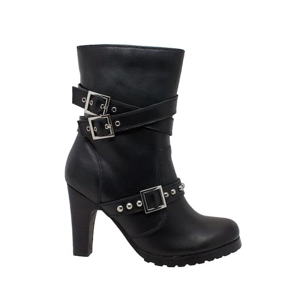 RideTecs Women's Size 10 Black Oiled Grain Leather 10 in. Three Buckle Motorcycle Boots