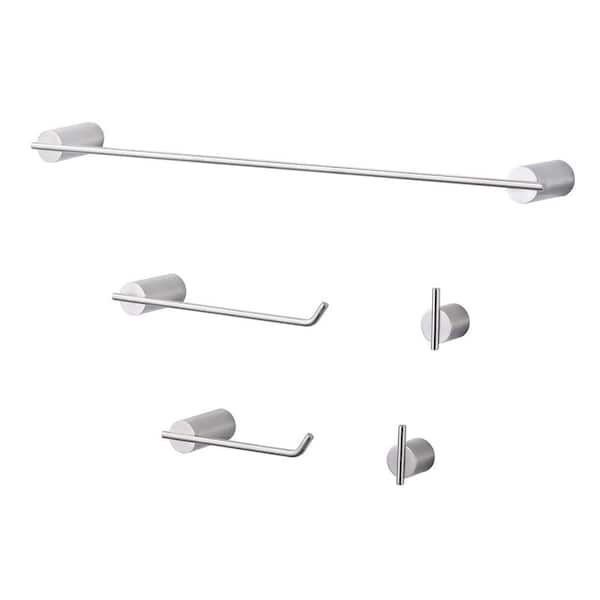 WOWOW 5-Piece Bath Hardware Set Accessory Included Towel Rack&Toilet Paper Holder&Towel Hook in Brushed Nickel