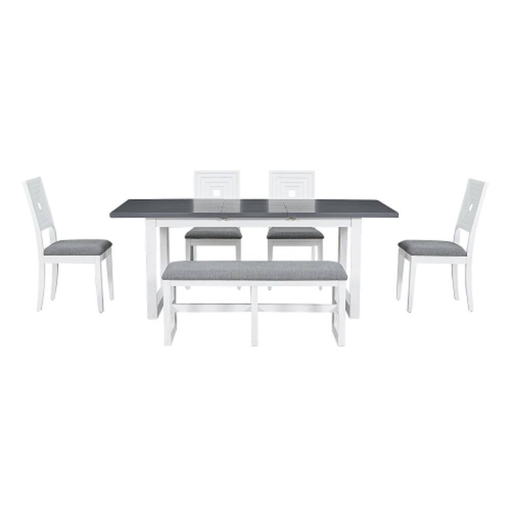 Modern 6-Piece Dark Gray Wood Extendable Table Outdoor Dining Set Upholster