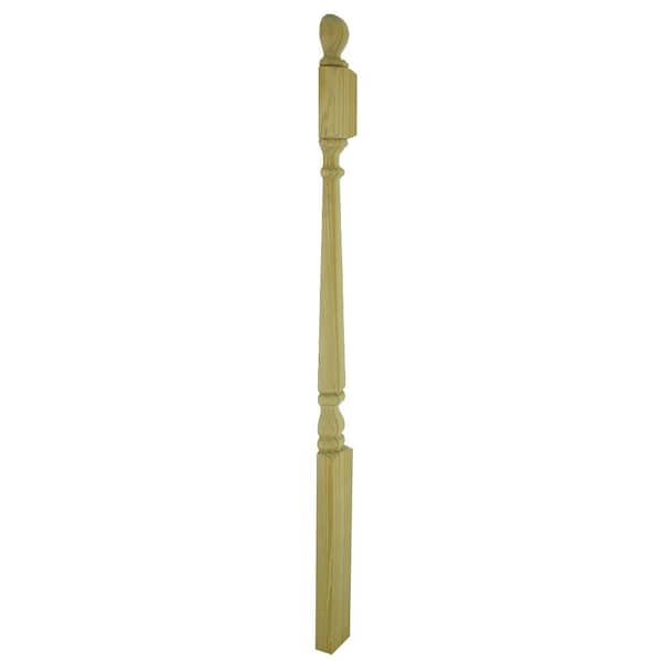 EVERMARK Stair Parts 4010 48 in. x 3 in. Unfinished Hemlock Ball Top Half Newel Post for Stair Remodel