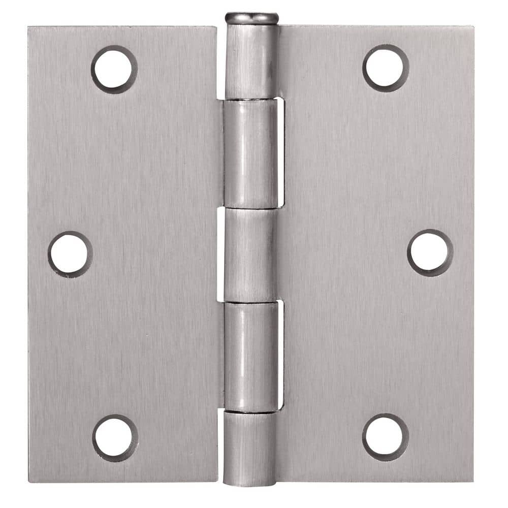 Brushed Nickel 3.5 Inch Square Corner Door Hinges - 3 Pack