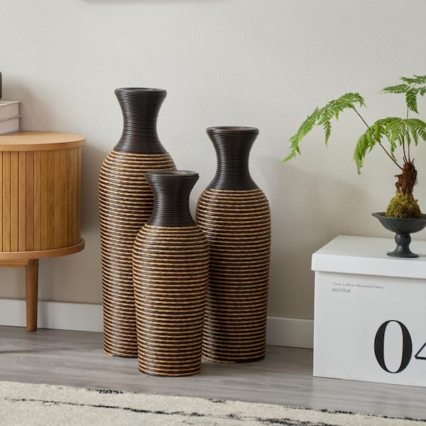 Seafuloy 20 in. 24 in. 28 in. Brown Black PVC Bottle Floor Vase Trio  Textured Modern Tall Vases Artificial Plant Stand (Set of 3) JM-hp-pvc2 -  The Home Depot