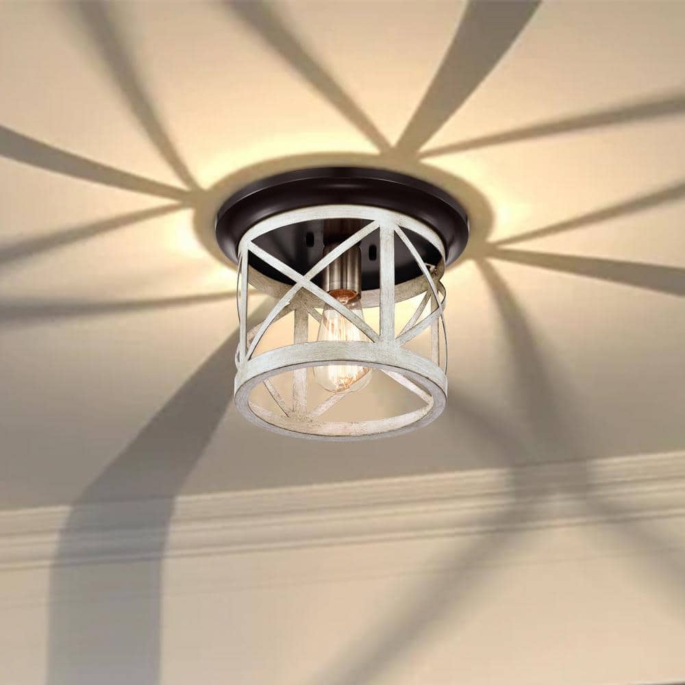 Bronze and Briarwood Farmhouse Drum Flush Mount Ceiling Light