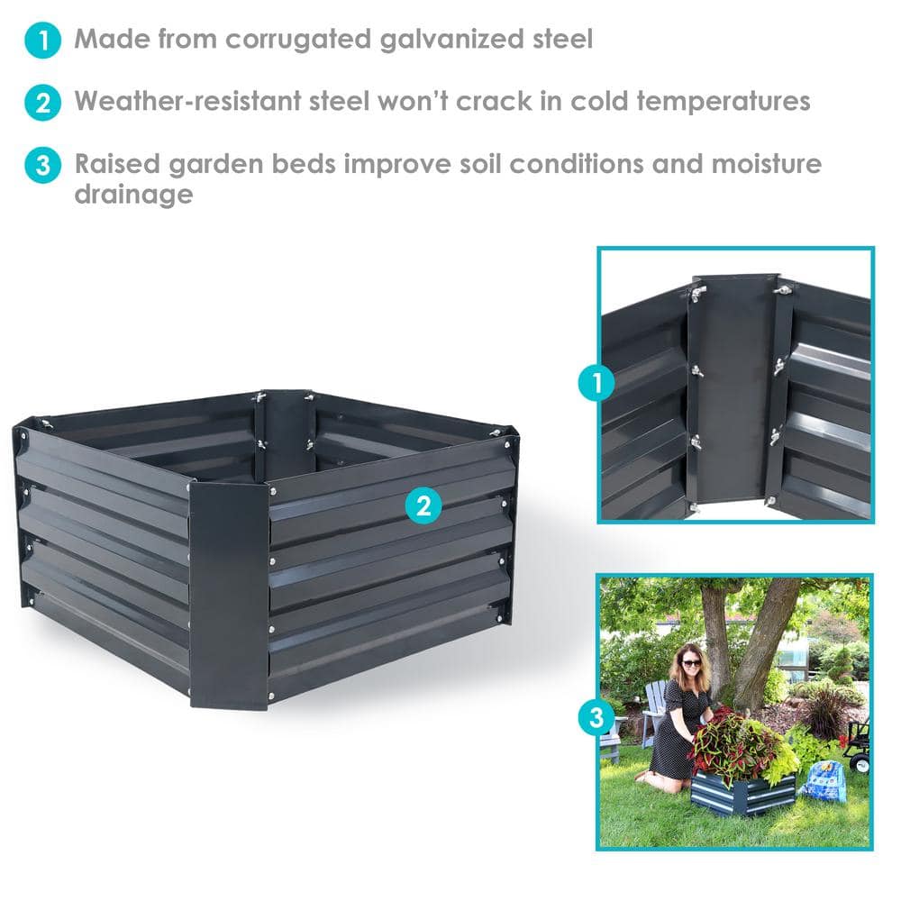 Galvanized Steel 20" Dark Gray Raised Garden Bed for Outdoor Spaces