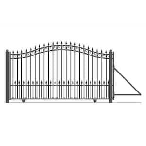 Prague Style 12 ft. x 6 ft. Black Steel Single Slide Driveway with Gate Opener Fence Gate