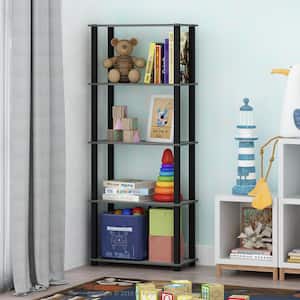 57.4 in. Tall French Oak/Black Wood 5-Shelves Etagere Bookcases