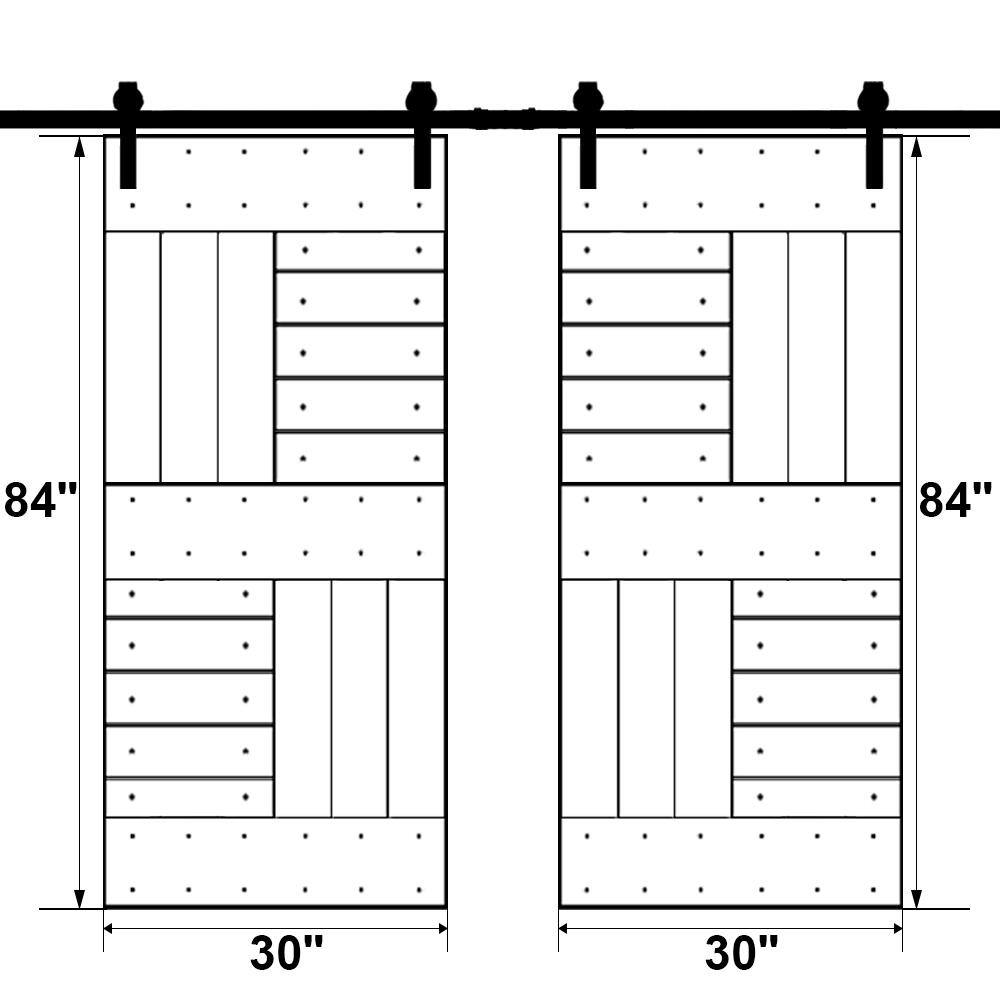 60-in x 84-in Light Brown Pine Wood Double Barn Door with Black Hardware