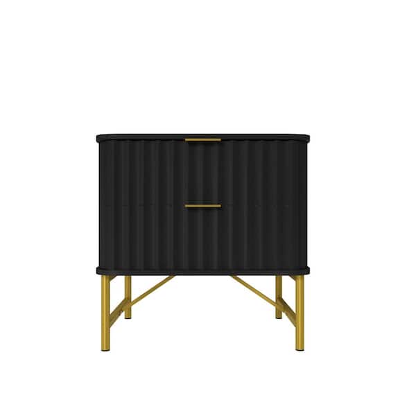 Black 2 Drawer Nightstand with Metal Support Legs